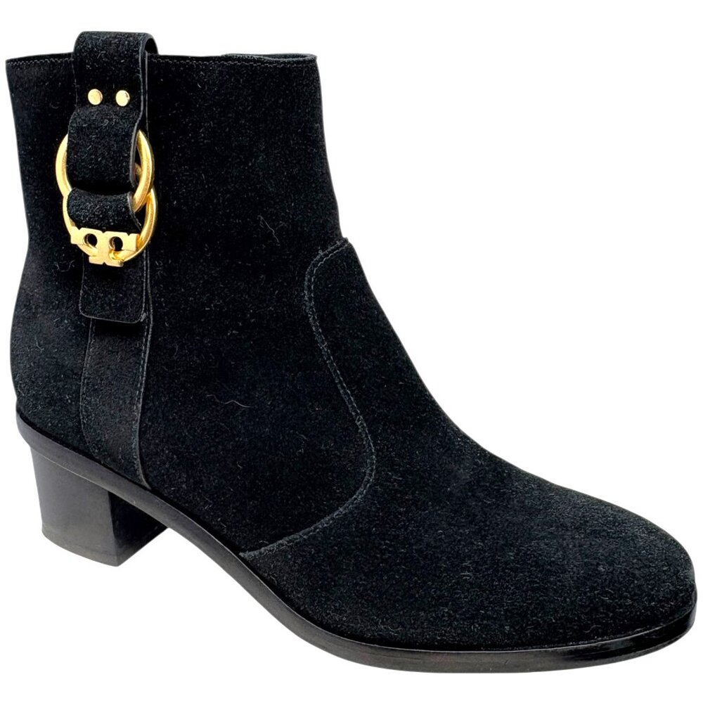 Tory Burch Marsden Black Suede Heeled Ankle Boots‎